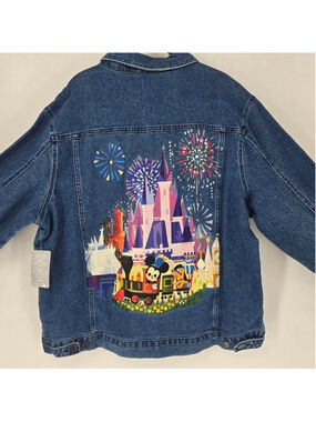 Disney Parks Joey Chou Denim Jacket XL NWT 2023 Magic Kingdom Castle Mickey Art
